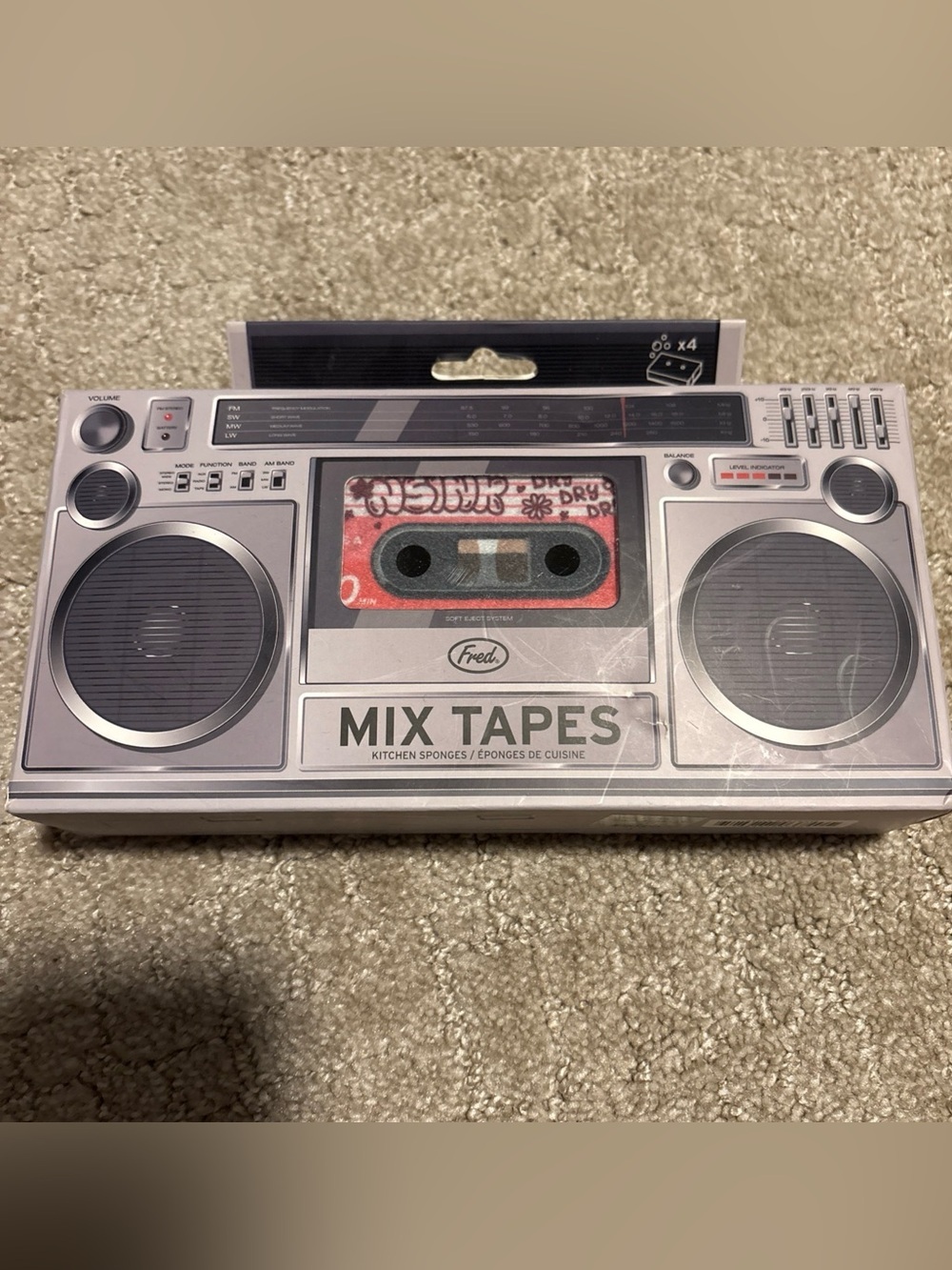 Fred & Friends Mix Tape Kitchen Sponges 4 Pack Assorted Colors Cleaning Pads